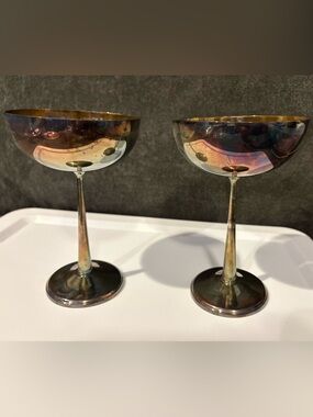 Set of 2 Vintage Raimond Spain Silverplate & Gold Wash Goblets
